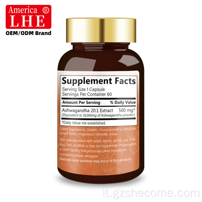 Capsule Shecome Ashwagandha certificate GMP per il supporto dell'umore